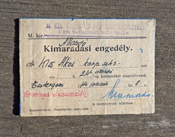 M. KIR. 1 HONVÉD PÁNCÉLOS HADOSZTALY HK. TARTALEKOS TISZTI ISKOLA Kimaradási engedély 1944