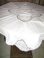 Beautiful antique snow white handmade crochet embroidered tablecloth