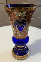 Bohémia virágos üveg váza