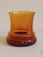 Old dark amber-colored molded decor glass vase candleholder storage