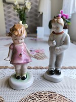 Aquincum porcelain figure for sale! A rare flower-picking boy and little girl all in one