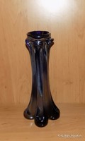 Retro cseh vastag kék művészi üveg váza 31,5 cm (4/d)
