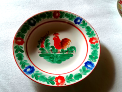 Crowing rooster, hand-painted folk porcelain wall plate.