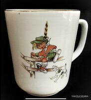 Zsolnay vitrine children's mug with a boy and a dog fairy tale motif