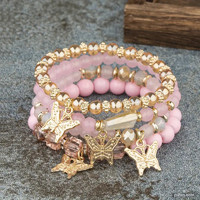 4D bracelet set made of cotton candy colored mineral beads, crystal and decorative elements, beautiful. !!