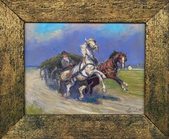 Camillo of Cluj (1936 - 2008) galloping chariot c. Your painting with an original guarantee!