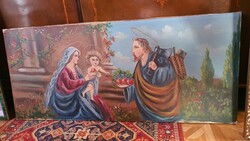 A large painting of a holy image