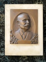 Antique bronze male portrait wall picture on a marble slab