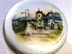 Új-Tátrafüredi porcelán rézszerelékes emlék doboz cc. 1915-1920