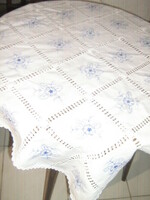 Wonderful azure machine embroidered blue floral tablecloth