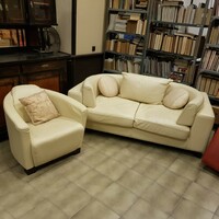 Cream-colored leather sofa + armchair - stark brand