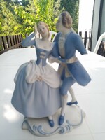 Royal dux bohemia elly strobach biscuit porcelain double figurine, statue blue - white