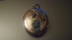 Antique silver photo holder pendant / turquoise