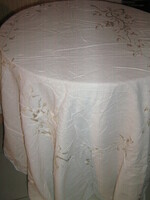 Wonderful machine embroidered pastel colored filigree light tablecloth