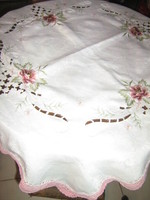 Beautiful vintage cut embroidered floral hand crocheted tablecloth