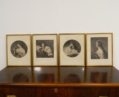 4 antique Art Nouveau black and white wall pictures / lithographs with gold framing
