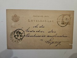 1887-es 2 kr díjjegyes levelezőlap Zsarnocza-Leipzig