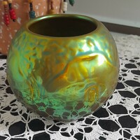 Zsolnay eosin-glazed ginko biloba motif sphere vase