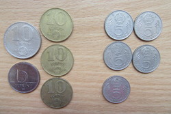 10 forintos (1985, 1986, 1989, 1971, 2007) és 5 forintos (1984,1985) 5 db
