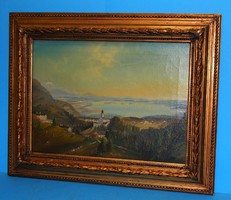 Romantic landscape 36.5 x 26.5 cm oil on canvas painting, in a beautiful flawless frame
