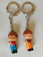 Hand-painted retro keyring boy with flowers 2 pcs in one