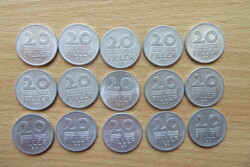 20 Pennies, 15 pieces: 1974, 1979, 1980, 1984, 1986, 1987, 1988, 1989, 1990, 1991