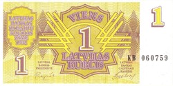1 rubel rublis 1992 Lettország UNC