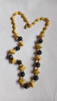 Women's jewelry, art deco yellow black necklace, glass or ceramic pearl string