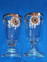 2 pcs of antique enamel painted Biedermeier footed commemorative glass goblet with Art Nouveau motif with gilding﻿