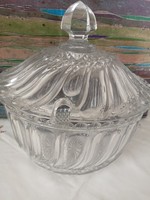 Large, thick-walled glass container with a lid, with polished tongs HUF 14,000