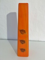Narancssárga, levélmintás mázas kerámia váza