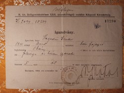 1944.Menekült igazolvány magyar személy részére