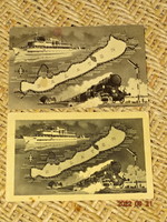 Balaton map postcard postcard Balaton locomotive ship 1956 2 pieces !!!