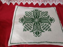 Green tulip cross stitch embroidered pillow