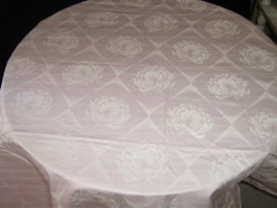 Wonderful vintage rosy huge pink damask tablecloth