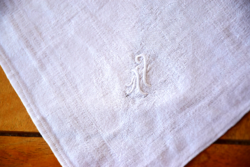 Old art deco damask napkin wipes kitchen towel tablecloth flower pattern n monogram 57 x 54
