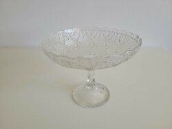 Old glass bowl with a base, crystal glass fruit bowl with garland