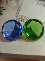 Gyönyörű 2 darab ólom kristály dísz, papirnehezék kék és zöld