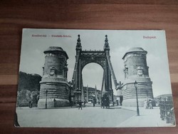 Antik képeslap, Budapest, Erzsébet-híd, Divald Károly kiadás, postatiszta