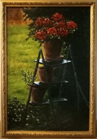 Zoltán Zsitva still life with red geraniums 2019 acrylic