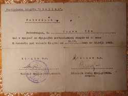 1945. Ritka, Sztálin partizánbrigád igazolása, magyar személy részére