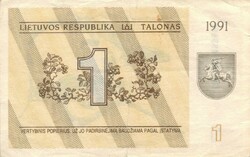 1 talonas 1991 Litvánia 1-es alatt szöveg