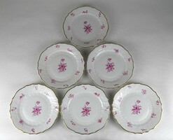1R088 Régi aranyozott rózsás Hutschenreuther porcelán süteményes tányérkészlet 6 darab