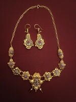 Biedermeier necklace, pair of earrings and matching brooch