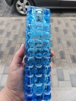 Blue Czech pressed abstract glass vase