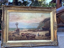 A painting by Amédée baudit /1825-1890/ sea bay 