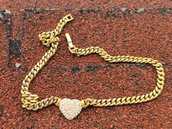Heart-shaped necklace with stones - gold-colored necklace