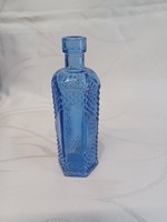 6 Angled blue small glass bottle