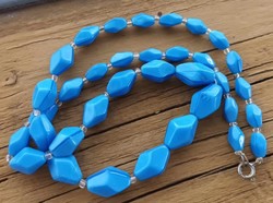 Retro blue plastic string of beads - necklace