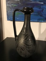 Black/dark gray folk ceramic jar marked on the bottom (22/a)